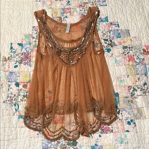 Embellished Free People Sheer Brown Top